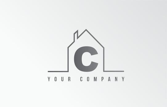 C home alphabet icon logo letter design. House  for a real estate company. Business identity with thin line contour vector