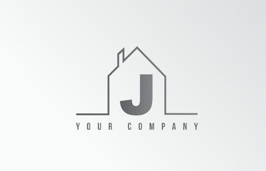 J home alphabet icon logo letter design. House  for a real estate company. Business identity with thin line contour vector