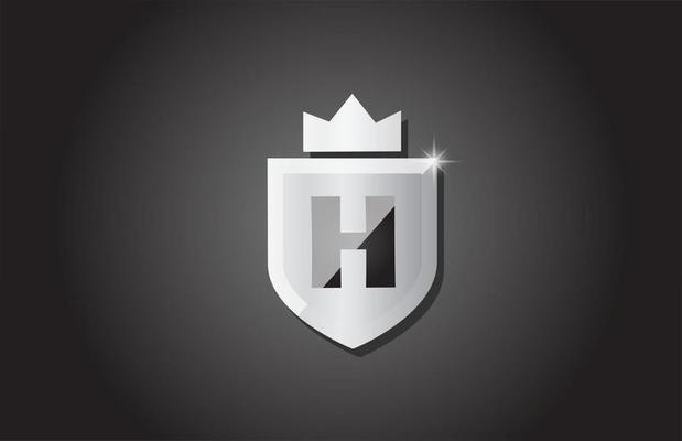 Creative shield H alphabet letter icon logo in grey color. Corporate business design for company template identity with king crown and light spark