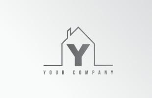 Y home alphabet icon logo letter design. House  for a real estate company. Business identity with thin line contour vector