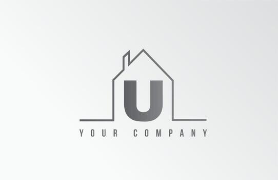 U home alphabet icon logo letter design. House  for a real estate company. Business identity with thin line contour vector