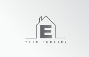 E home alphabet icon logo letter design. House  for a real estate company. Business identity with thin line contour vector