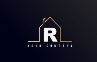 R house alphabet letter icon logo design. House real estate for company and business identity with line contour of a home vector