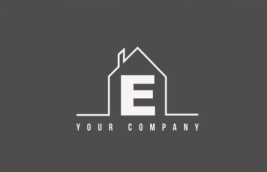 E alphabet letter icon logo of a home. Real estate house design for company and business identity with line vector