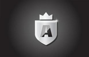 Creative shield A alphabet letter icon logo in grey color. Corporate business design for company template identity with king crown and light spark vector