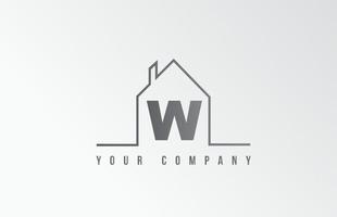 w diseño de letra del logotipo del icono del alfabeto de inicio. casa para empresa inmobiliaria. identidad empresarial con contorno de línea delgada vector