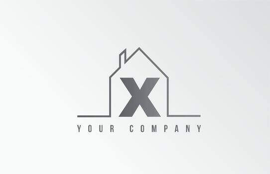 X home alphabet icon logo letter design. House  for a real estate company. Business identity with thin line contour vector