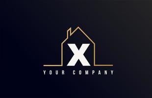 Diseño del logotipo del icono de la letra del alfabeto de la casa x. casa de bienes raíces para la empresa y la identidad comercial con el contorno de la línea de una casa vector