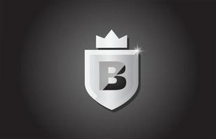 Logotipo creativo del icono de la letra del alfabeto del escudo b en color gris. diseño de negocios corporativos para la identidad de la plantilla de la empresa con corona de rey y chispa de luz vector