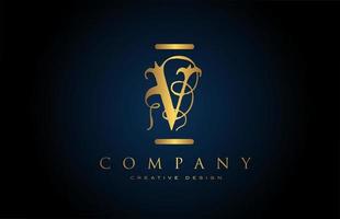 vintage gold V alphabet letter logo icon for company and business. Brading and lettering with creative golden design vector