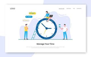 Business time management internet landing page concept template with people vector