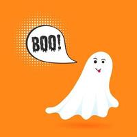 Flying halloween funny spooky ghost character say BOO vector