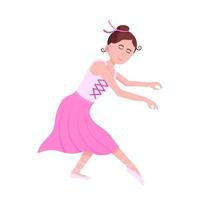 Hermosa joven bailarina vestida con tutú y zapatos de punta de pie en la pose ilustración de vector de diseño de estilo plano aislado sobre fondo blanco elegante personaje femenino joven de ballet clásico