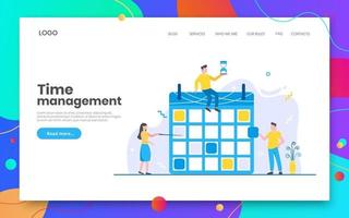Business time management internet landing page concept with people characters working together vector