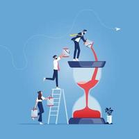 Time management concept-Business team pouring additional time sand into the Hourglass vector