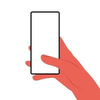 Human hands hold horizontally mobile phone with blank screen vector