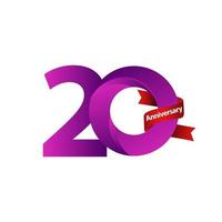 20 Years Anniversary Celebration Purple Ribbon Vector Template Design Illustration