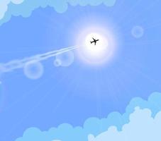 vector avión volando en el soleado cielo azul.