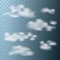 conjunto de nubes realistas sobre fondo transparente. ilustración vectorial. vector