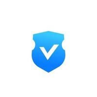 Escudo con marca de verificación, icono de seguridad en blanco vector