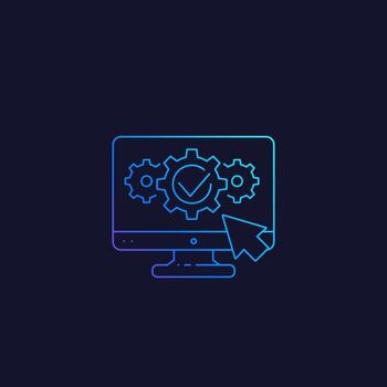 icono lineal de vector de diagnóstico de computadora