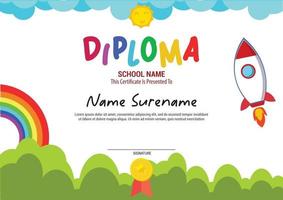 multi purpose school diploma template certificate kids with rainbow and rocket vector