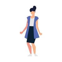 woman bun hair and wearing skirt character standing isolated icon vector