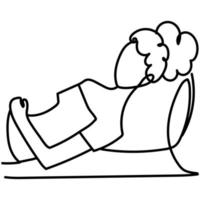 woman lying in the bed with pillow, continuous line style vector