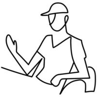 man with sport cap sitting, continuous line style vector