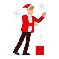 christmas people, man with santa hat and gift season winter celebration vector