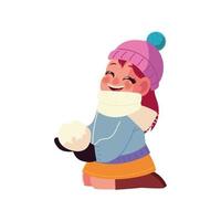 smiling little girl on the knees with snowball in winter vector