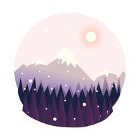 winter landscape peak mountain pine forest trees and snowfall vector