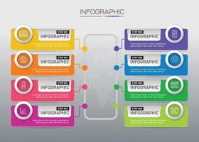 gráfico infográfico con concepto de negocio, se pueden utilizar 8 opciones para el concepto de negocio con 8 pasos. vector