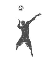 Jugador de voleibol de silueta saltando sobre una ilustración de vector de fondo blanco