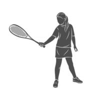 Silhouette young woman does an exercise with a racket on her right hand in squash on a white background Squash game training Vector illustration