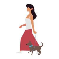 Mujer con perro pasear actividad de ocio o recreación al aire libre vector