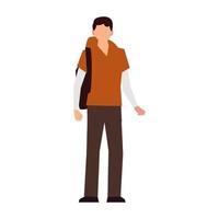 young man standing with backpack activity outdoor vector