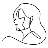 Perfil de cabeza de mujer joven, estilo de línea continua vector