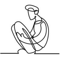 side view of a casual man sitting, continuous line style vector