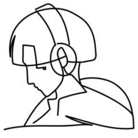 man using headphones, continuous line style vector