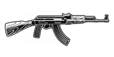 A black and white vector illustration of an AK 47 rifle.