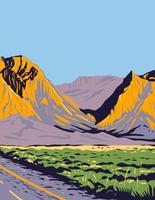 las montañas chisos o chisos ubicados en el parque nacional big bend en la región trans-pecos de texas wpa poster art vector