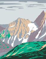 Cascade Pass or Skagit Pass with Yawning Glacier Over the Northern Cascade Range Located in Northern Cascades National Park in Washington State WPA Poster Art vector