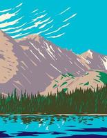 Bear Lake en los escarpados flancos del pico hallett y la división continental dentro del Rocky Mountain National Park desierto en colorado wpa poster art vector