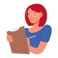 woman writes on the clipboard vector