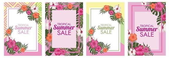 conjunto de carteles de flores tropicales vector