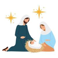 nativity, manger scene with joseph, mary and baby in the crib