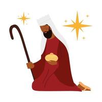 nativity, balthazar wise king with gift cartoon vector