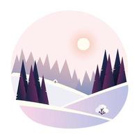 winter landscape hills with snow, forest, trees in sunny day vector