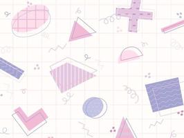 Cute shapes on a grid background. Each figure has a pattern drawn on it. Simple pattern design template. vector